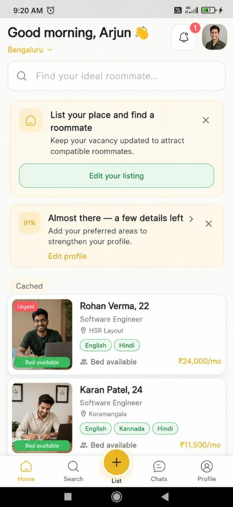 Jublet home feed showing roommate profile cards